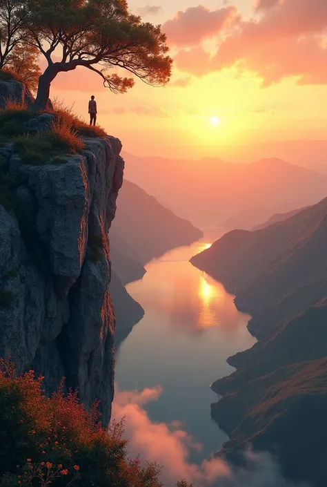 A sunrise from the perspective of a cliff 