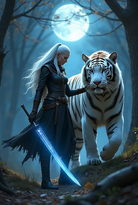 high details, best quality, 16k, [Ultra detailed], masterpiece, best quality, (extremely detailed), dynamic angle, ultra wide shot, RAW, photorealistic, fantasy art, RPG art, realistic art, a wide angle picture of an epic female drow elf ranger and her pet...