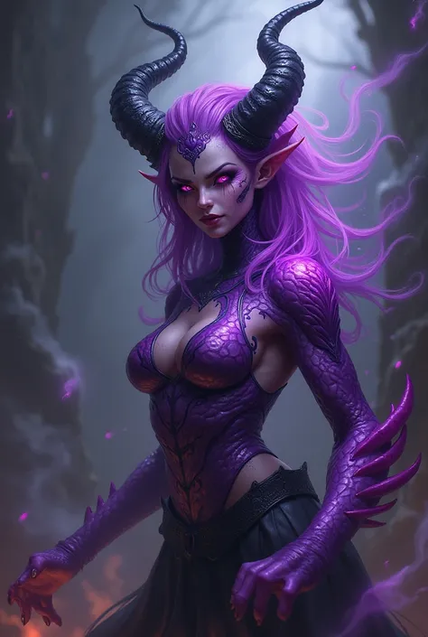 purple magical female humanoid dragon demon hellwyrm 