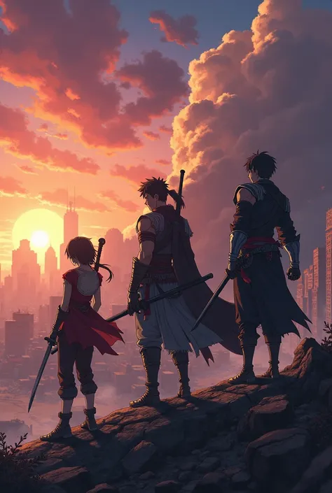 Create an anime about Three Male Warriors at the End of the World 