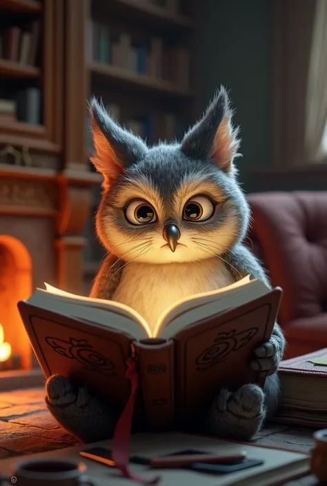 Create an image of an animal reading a book