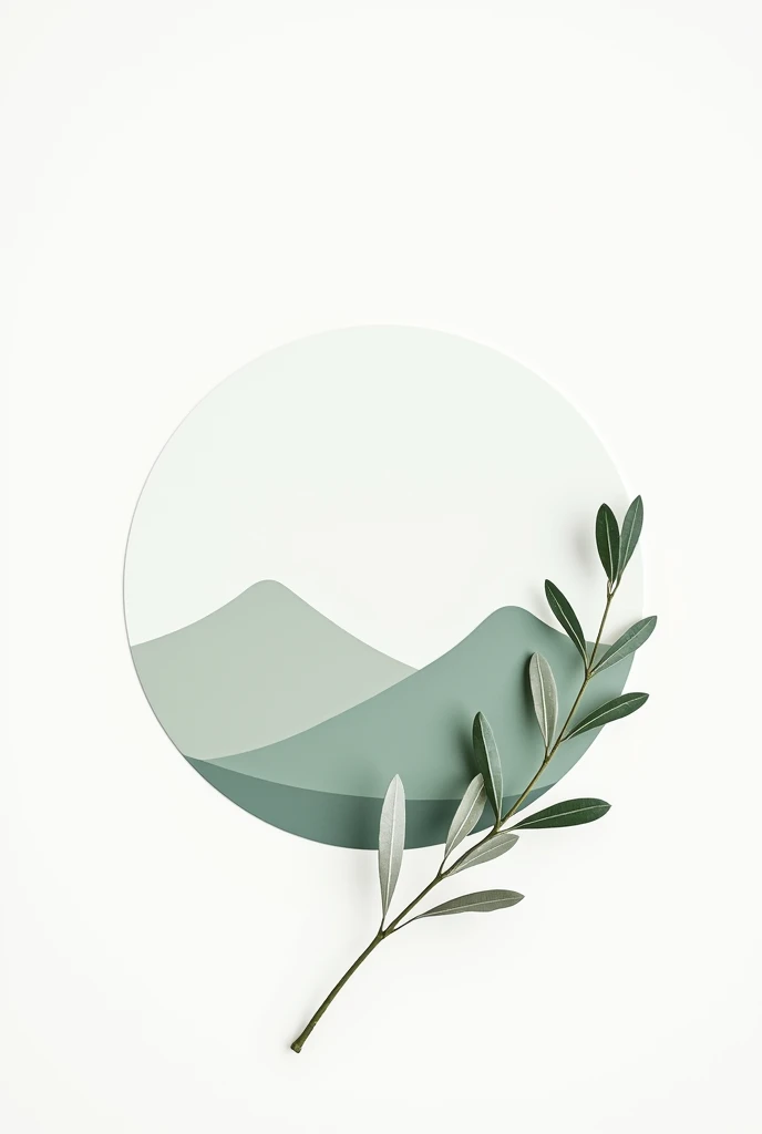 Minimalistic eco tracker background with a clean white backdrop, focusing on simplicity and balance. Incorporate soft, natural elements: a delicate olive branch with dark green and pale silver leaves, lying diagonally across the composition. Add a faint si...