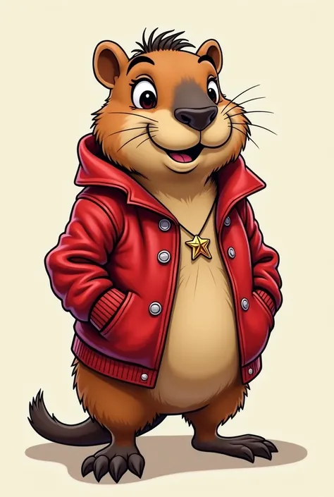 A cartoon capybara dressed as Michael Jacson in a red jacket