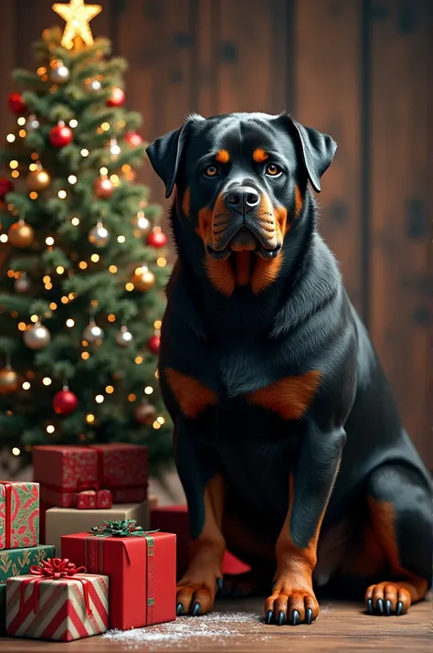 Viking rottweiler ,Christmas tree,Christmas gifts