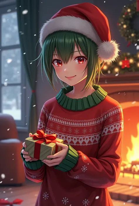 Christmas Kaneki with hat giving a Christmas gift 