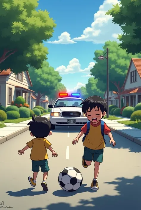 ren play ball in the street and the police stop them