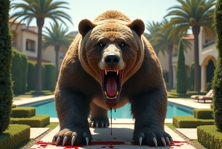 Give me a bear with Cristiano Ronaldos house with blood in his mouth 