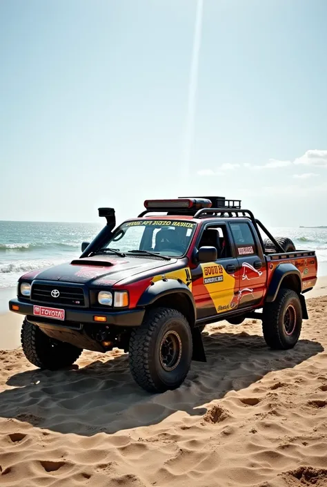 toyota vigo 2008 decorated in rally style Parked on the beach by the sea