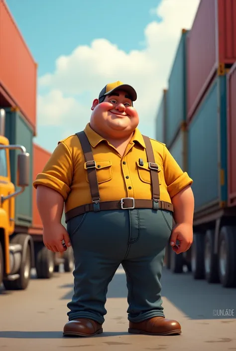 Fat and cheerful trailer driver 