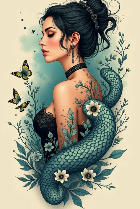  Create a tattoo with mystical qualities , Spells , Fish , Sweet ,evil ,tender , magic , loving , sexy , beautiful,  loves animals  , Do you like magic  , 