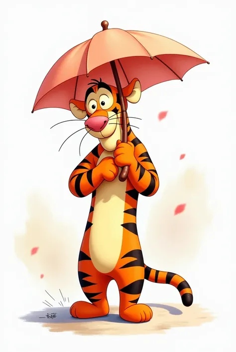 Tigrou de winnie pooh Disney, Carry an umbrella , White watercolor background  