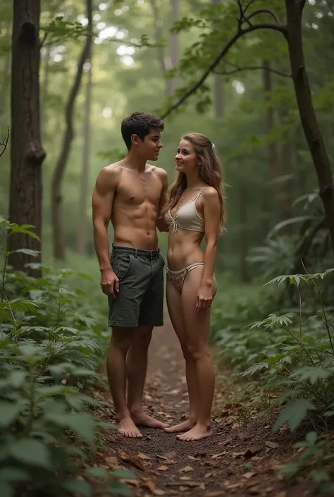 Boy and girl naked in the forest