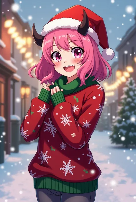 From the anime Mina Ashido Mina from My Hero Academia wearing Christmas clothes 