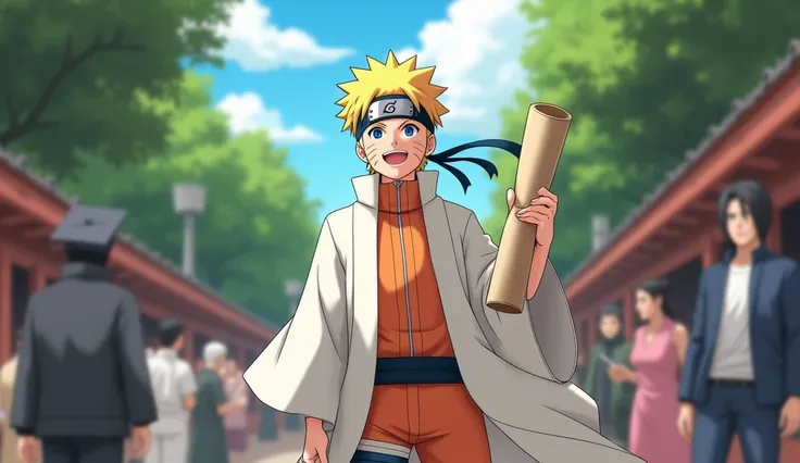 QHPS Naruto Was A Prodigy And He Graduated From The Academy Wearing A White Robe With Scroll In His Hand And The Happy One