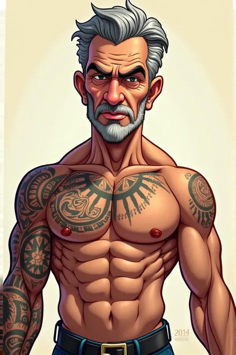 Create a shirtless cartoon of Robert de Niro 