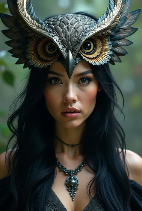 Woman who reigns in an owl hat who is brunette and has black hair