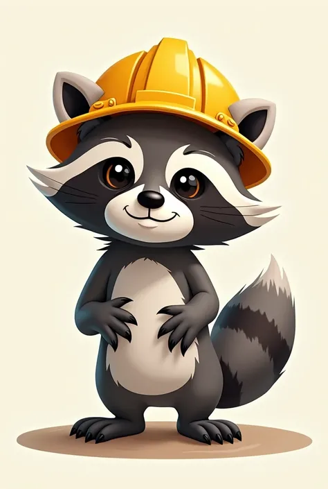 Raccoon wearing an engineers helmet in a 2d drawing