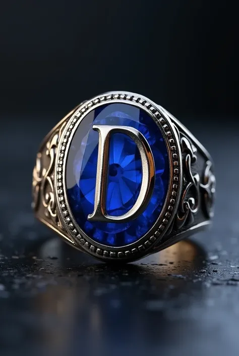 make me a mens signet ring with a blue stone and the letter D