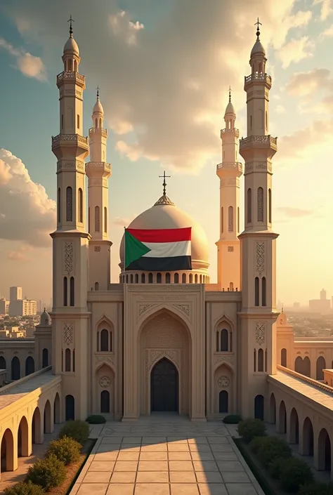 Felstein Mosque with the flag of Sudan 