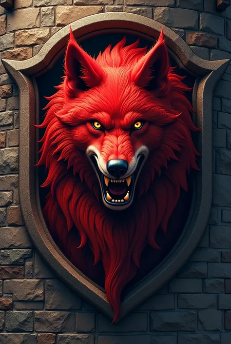 I want a fierce red wolf logo encased in a medieval tower background