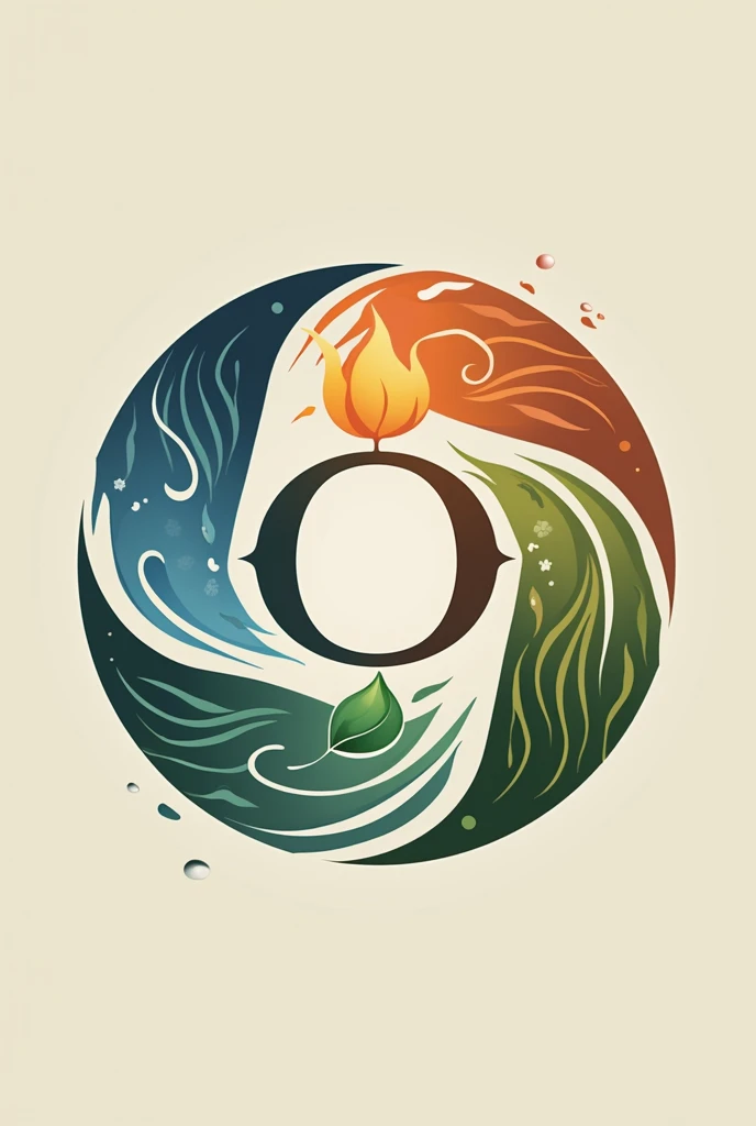  Make a logo with the letter “O” and around the letter place a circle with the four elements: water, fire, nature and air  