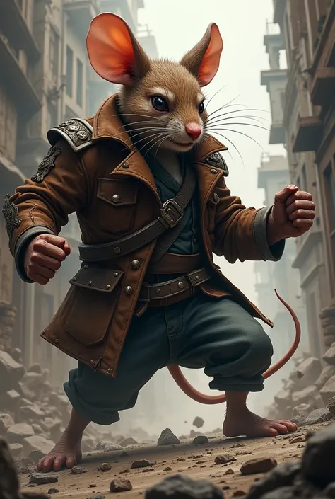 Large Warrior Mouse With A Jacket Finishing An Enemy With A Punch