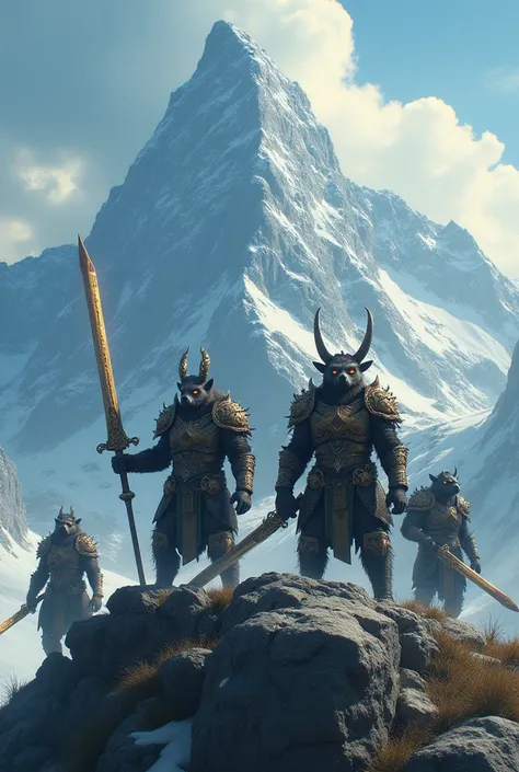 Warrior Animals Walking Standing on a Giant Mountain with Swords