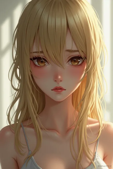 anime blonde hair girl blonde long, eye brown, hot, nude, anoressic, make up emo, nude