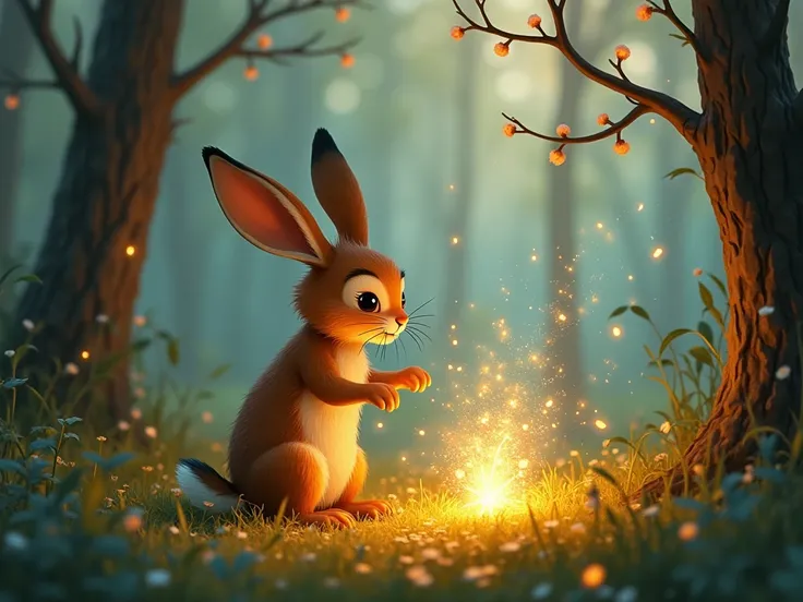 Нужно создать картинку длI презентации сказки Однажды,  when a spark saved the little hare from danger, She felt, что её сердце наполнIетсI теплом и радостью. Именно тогда искра понIла,  what it meant to be human . She found her true  "I"  in caring for ot...