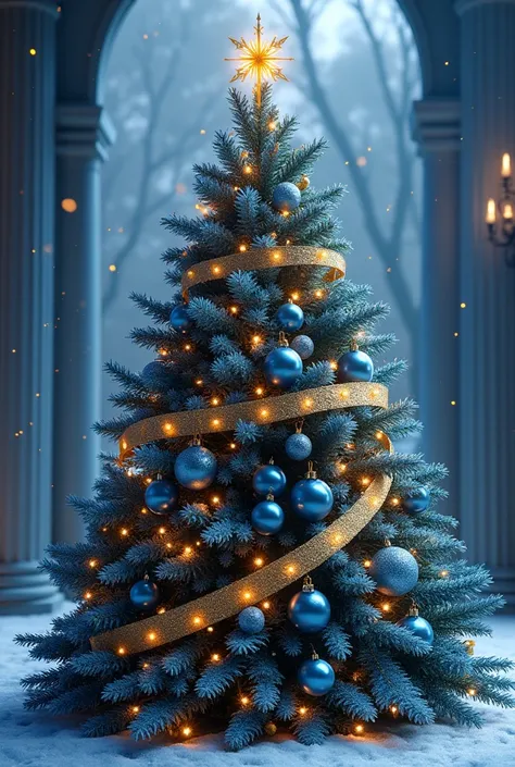 A picture of a Christmas tree in the colors blue gold with a banner that says
GKC blue-gold