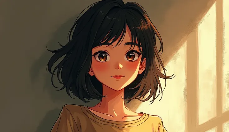 ghibli style, sketch portrait of a woman, natural expression, natural pose, random background, cinematic lighting