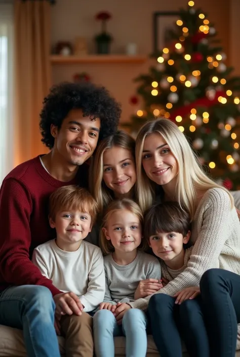  Family of 6 tall handsome black hair ,  beautiful skinny platinum blonde mom  , teenage daughter short reddish hair ,  tall black-haired teenage son handsome blue eyes  ,  small  platinum blonde blue eyes  ,  periqeno  periqeno black hair and white comple...