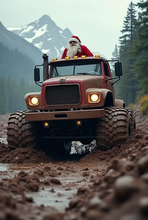 Santa Claus 4x4 truck in mud