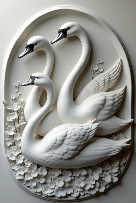 
swans bas relief gravure profonde beaucoup de relief forme contour ovale nuance de gris 