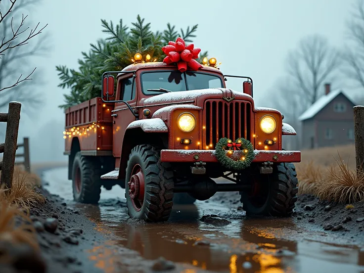 Merry Christmas truck in mud