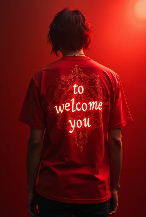  Create a sublime mystical Catholic shirt , red with the phrase  " to welcome you"