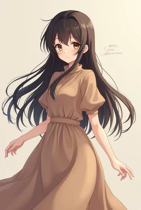 Dark brown haired brunette anime style girl wearing a dress