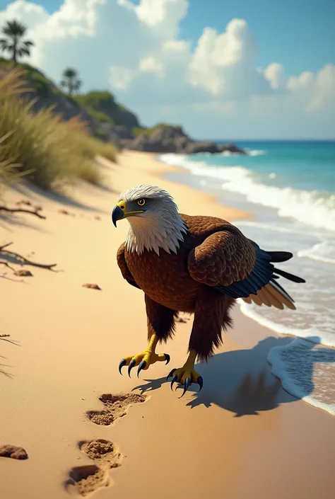 Eagle walking on the beach 