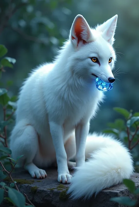 White fox with 1 blue stone