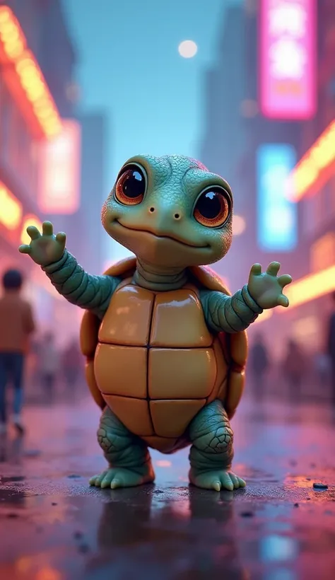   Now I want a super cute little turtle, Ultra Realistic, With the little eyes kawaii ,  super cute standing up for me to dance to ,  a song that is going viral there ,  you put 