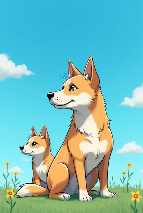 Dog profile picture with a blue sky and a Lou next to him in stylish manga