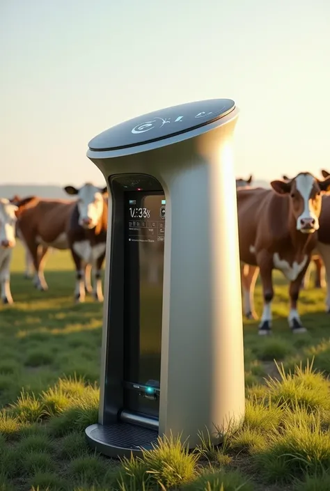  smart soda pot with wastewater treatment, 1 meter from the pot , The lighting is bright,  cow background 