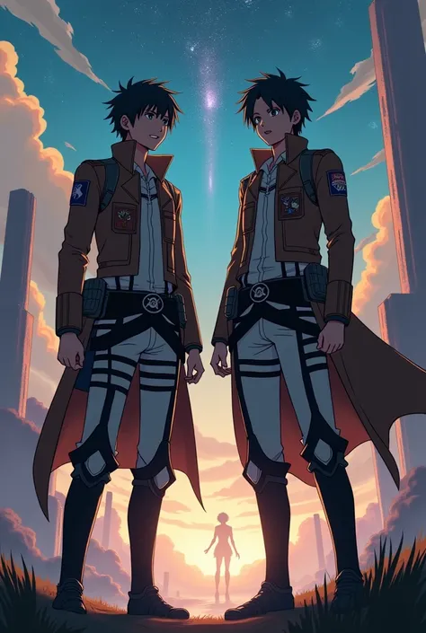 Two male friends in the universe of Shingeki no Kyojin