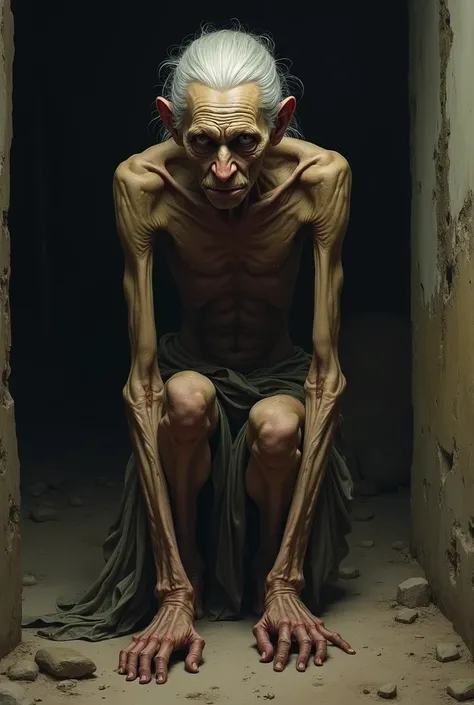 Make an elderly person malnourished and very thin