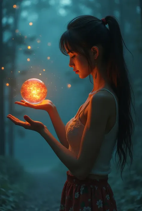 A sweet slender  (with a good figure)  girl with slightly above average boobs and asses is fascinated by a magic ball,  girl cant take her eyes off him and starts to have an orgasm 