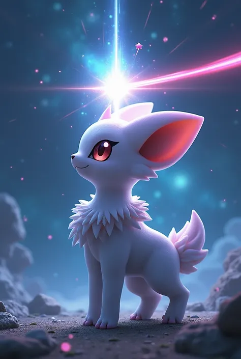 Pokemon with a star shining above the head with a laser beam with a laser head and an egg ear