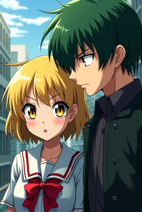 They are from the anime Tokyo Revengrs ,
They are two people,   a girl is blonde and yellow eyes,  the other with dark green hair ,