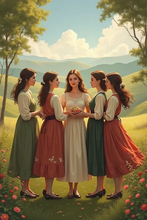 5 beautiful women dressed as peasants 