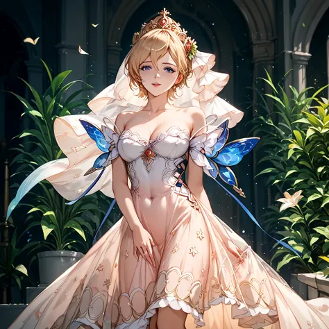 (( top quality )), ((masterpiece)), ( Details), （ perfect face）、Blonde Europa is wearing a gorgeous and beautiful sheer see-through dress