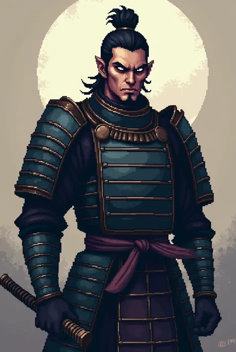 Create a detailed pixel art of a samurai with an odious countenance 